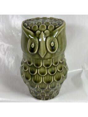 Bordallo Pinheiro Owl Ceramic Majolica Portugal Olive Green Figurine 6"
